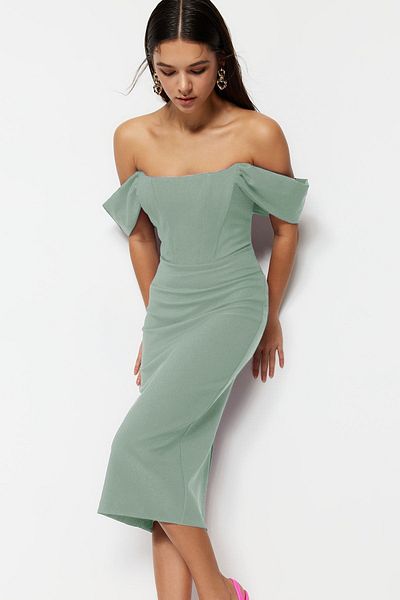 Trendyol Collection Mint Fitted Corset Detail Woven Stylish Evening Dress Night Graduation Dress Tprss22El00097