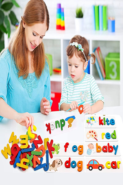 Hyd İngilizce Kelime Bulmaca Eşleştirme Yazma Kartları ve Ahşap Harfler Montessori Eğitici Oyuncak