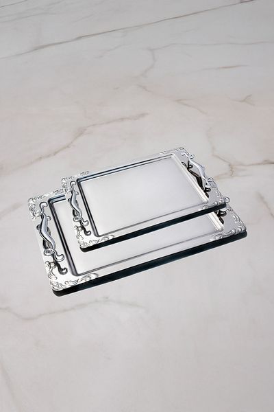 Nehir Lalezar Set of 2 Plain Steel Trays