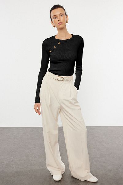 Trendyol Collection Μαύρη μονόχρωμη εφαρμογή/μονόχρωμη μπλούζα με μανίκια ρεγκλάν λεπτομέρεια ελαστική πλεκτή μπλούζα TWOAW25BZ00017