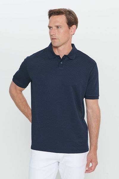 ALTINYILDIZ CLASSICS Marineblaues Herren-T-Shirt mit regulärer Passform und entspanntem Polokragen