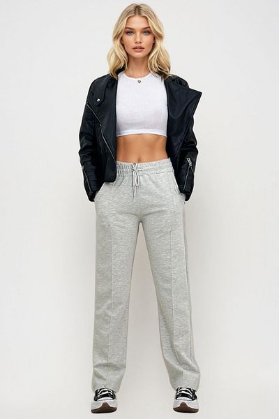 Trend Alaçatı Stili Karmelange Damen-Jogginghose mit hoher Taille vorne, Gras, weitem Bein und doppelter Tasche ALC-X7957