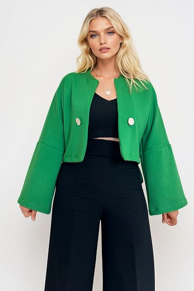 Trend Alaçatı Stili Women's Green Button Detail Open Front Short Jacket Alc-X12490