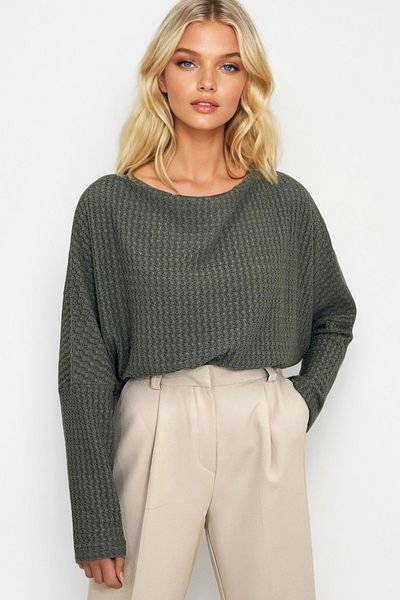 Trend Alaçatı Stili Women's Khaki Degaje Lapel Wide Cut Knitted Blouse Alc-X13126