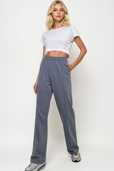 Trend Alaçatı Stili Graue Damen-Jogginghose mit hoher Taille und Gras – Doppeltaschen, lockeres Bein ALC-X7957