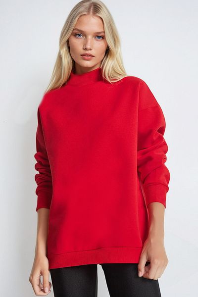 Trend Alaçatı Stili Rotes Damen-Sweatshirt mit Rollkragenpullover ALC-X12627