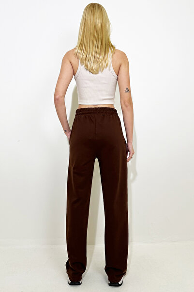 Trend Alaçatı Stili Γυναικείο καφέ ψηλόμεσο μπροστινό παντελόνι με φαρδύ πόδι με διπλή τσέπη ALC-X7957