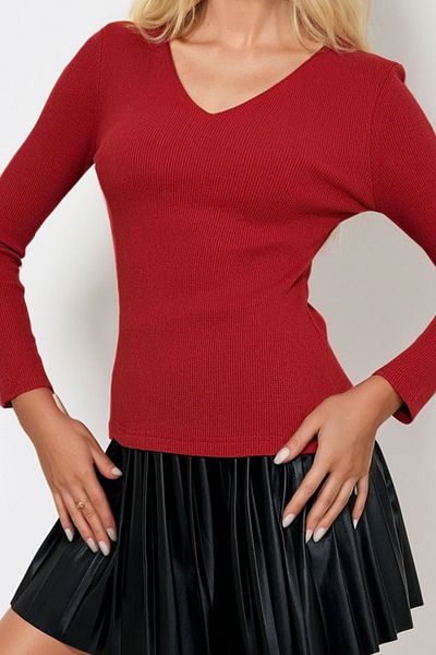 Trend Alaçatı Stili Women's Red V Neck Camisole Basic Blouse Alc-X13290