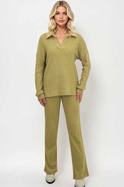 Trend Alaçatı Stili Oil Green Women's Polo Neck and Palazzon Pants Set - Alc-796-001