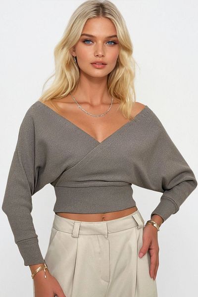 Trend Alaçatı Stili Mink Double Breasted Blouse - Front and Back V-Neck, Alc-019-053-Blz