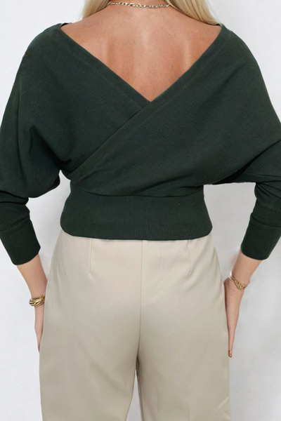 Trend Alaçatı Stili Khaki V-Neck Double Breasted Women's Blouse - Alc-019-053-Blz