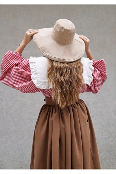 Launes Gingham Red-White Balloon Sleeve Vintage Shirt