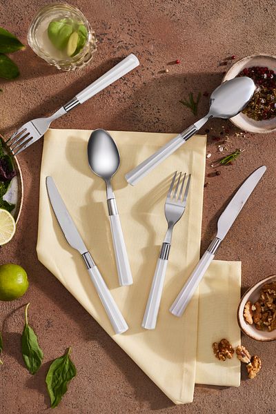 Karaca Fluca 18 Pieces - White Dinner Fork Spoon Knife Set for 6 People