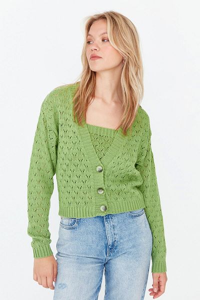 Trendyol Collection Openwork Mint Crop Knitwear Cardigan – Perforiert TWOSS20HI0034