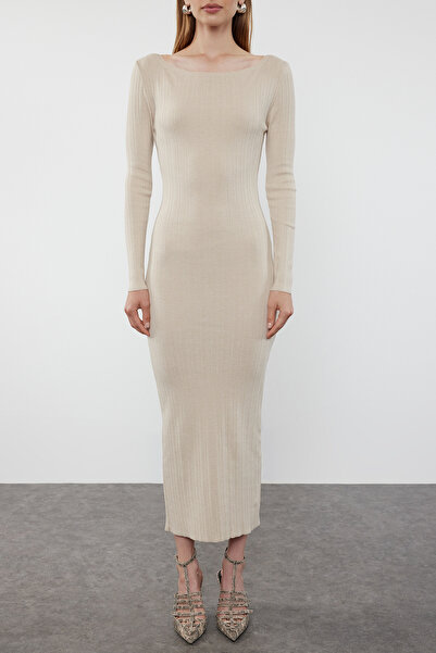 Trendyol Collection Μπεζ Maxi Knitwear Premium Φόρεμα - Ειδικό νήμα TWOAW25EL00052