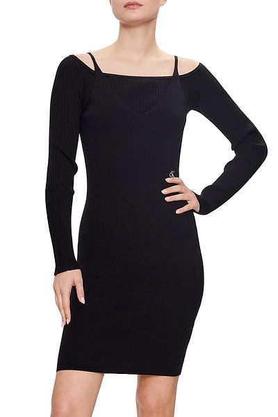 Calvin Klein Jeans Langärmliges Strickkleid für Damen – einfarbig, Broder-Logo