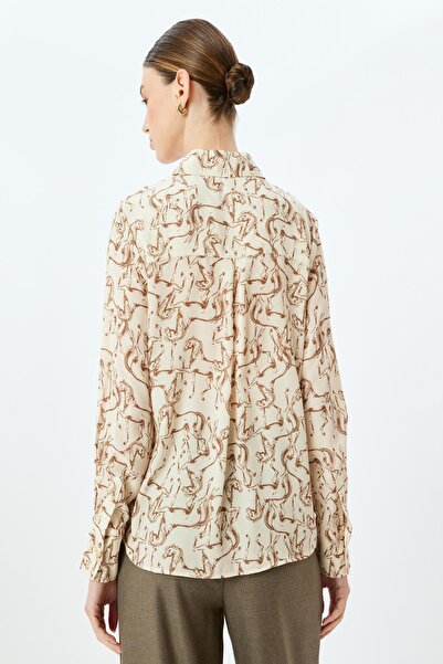 Koton Ekru Desenli Kadın Gömlek 5WAK60251UW