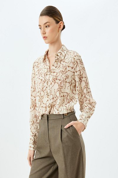 Koton Ecru Print Women's Shirt 5Wak60251Uw