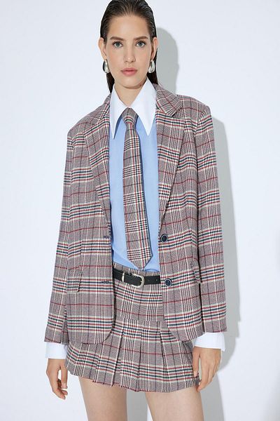 Koton Red Plaid Women's Jacket 5Wak50089Pw
