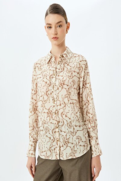 Koton Ekru Desenli Kadın Gömlek 5WAK60251UW