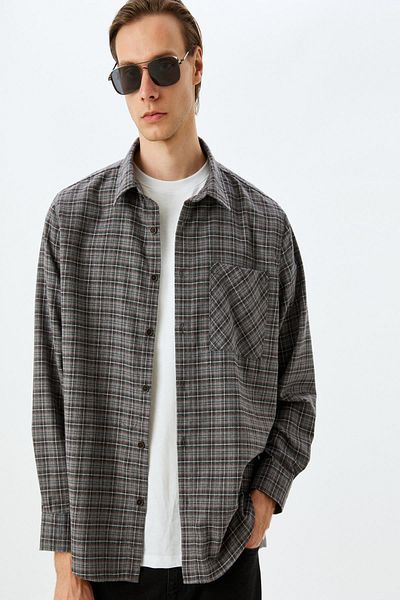 Koton Anthracite Plaid Men's Shirt 5Wam60155Hw