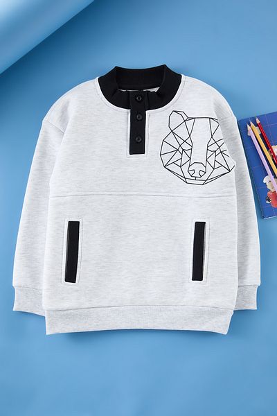 TRENDYOLKIDS Γκρι πλεκτό φούτερ για αγόρια TKDAW25SW00132