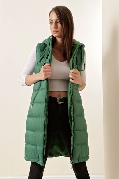 Bigdart 5140 Hooded Long Puffer Vest - Emerald Green--