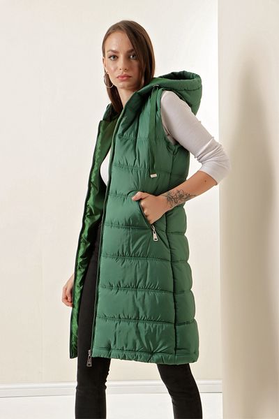 Bigdart 5140 Hooded Long Puffer Vest - Emerald Green--