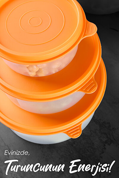 Meleni Home Round Food Storage Set of 10 - Food Container 6X250 2X600 2X1200Ml Orange Organizer Organizer