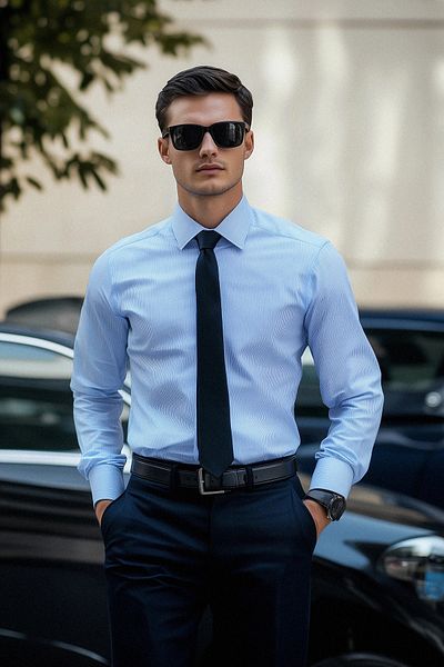Edit by Trendyol Blue Slim Fit Easy-Iron Men's Striped Smart Shirt Tedaw25Go00016