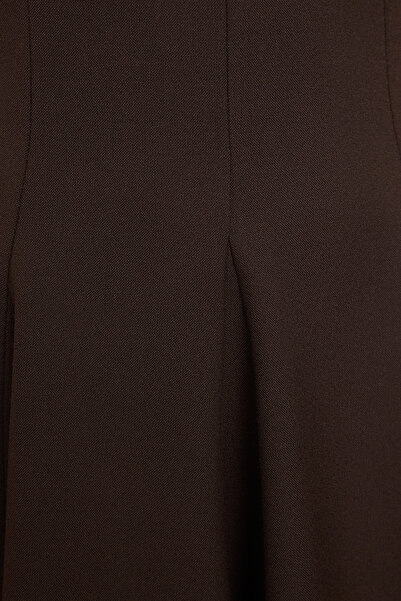 Trendyol Collection Καφέ Etağı - Μίνι υφαντό φόρεμα με λαιμόκοψη με λαιμόκοψη