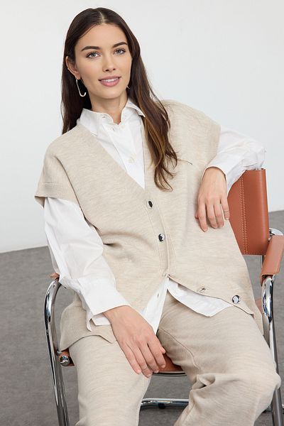 Trendyol Modest Kötöttáru Stone mellény és nadrág szett - TCTAW25US00032