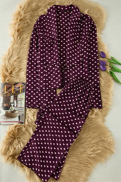 Trendyol Collection Detail šněrování švestkového srdce Set viskózového tkaného pyžama Thmaw22Pt0300