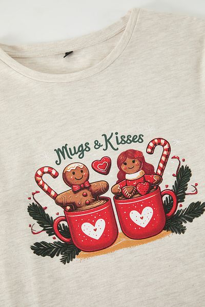 Trendyol Collection Бежевий піжамний комплект Orme CoupleCouple з принтом TMNAW25PT00046