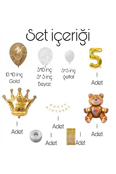 CUGY Birthday Special Day Celebration Party Set with Teddy Bear Figure, Gold & White Colors, Age Options