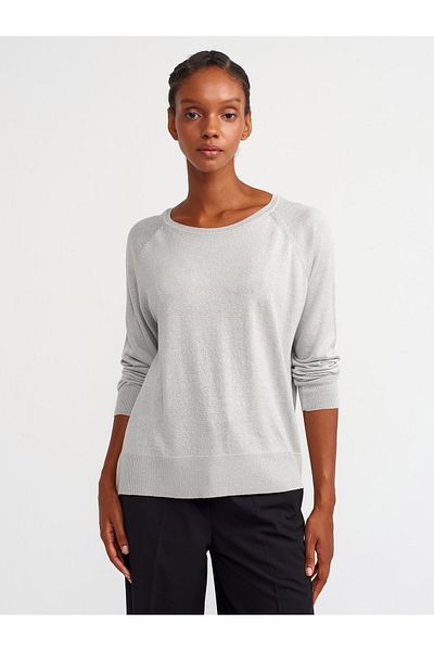 Dilvin Crew Neck Glitter Basic Thin Knitwear Sweater