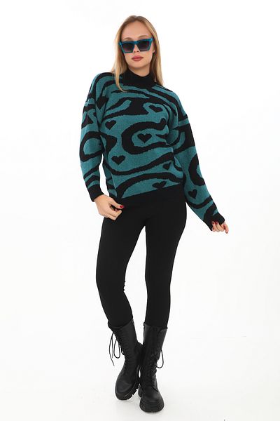 sportiness Leopard Pattern Oversize Turtleneck Sweater