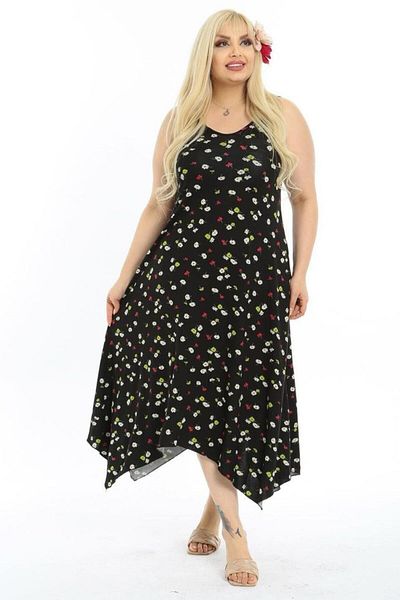 MELSAY Μαύρο γυναικείο φόρεμα με λουράκι Daisy Print