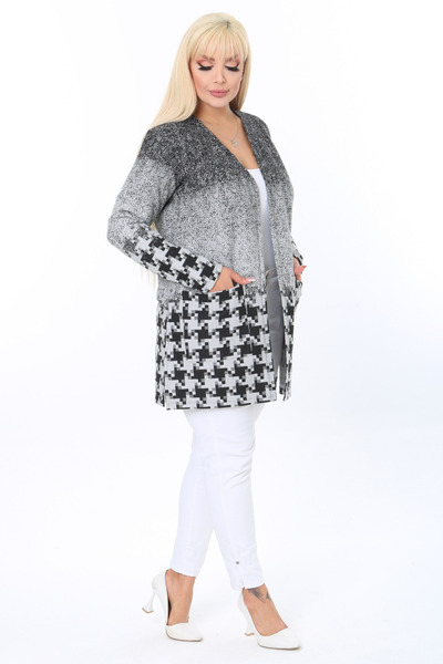 MELSAY Plus Size Gray Houndstooth Pattern Interlock Knitted Short Cardigan