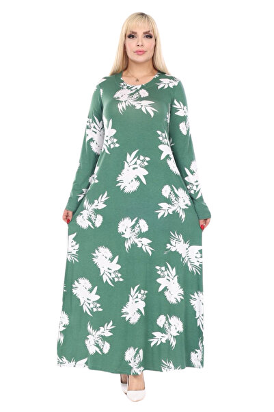 MELSAY Γυναικείο Πράσινο Μεγάλο Μέγεθος Φύλλο Μουσουλμανικό Φόρεμα