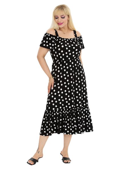 MELSAY Rochie de damă neagră cu guler Madonna cu model alb cu buline