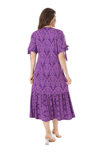 MELSAY Μωβ μίντι φόρεμα με δέσιμο με δαντέλα