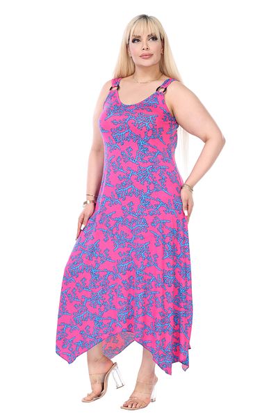 MELSAY Pink Blue Coral and Buckle Patterned Women's Strap Dress