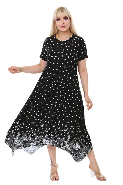 MELSAY Plus Size Butterfly Polka Dot Pattern Asymmetrical Dress