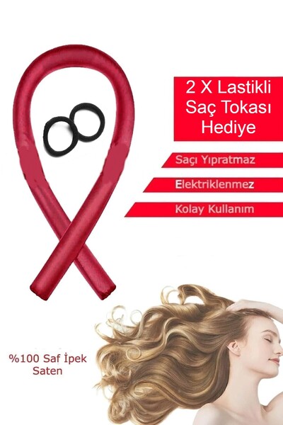 Deko Dekor Set de coafat fără căldură Set de bigudii pentru păr din satin roșu