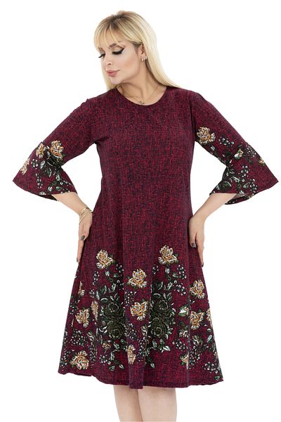 MELSAY Rochie midi cu mâneci cu volan din crepon pentru femei, roșu Claret, cu imprimeu floral