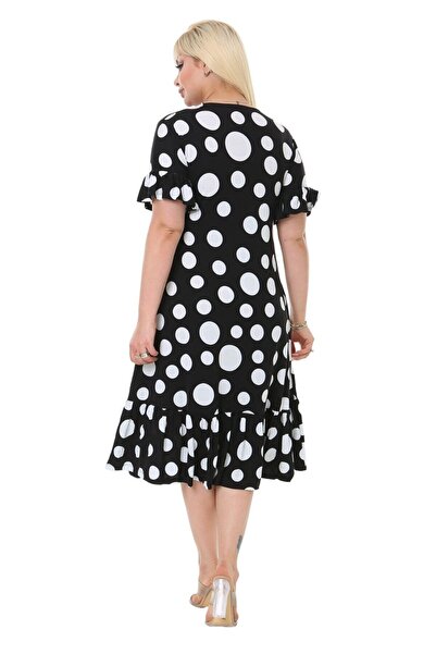 MELSAY Γυναικεία μανίκια και βολάν στο στρίφωμα Μεγάλο πουά φόρεμα με τσέπες