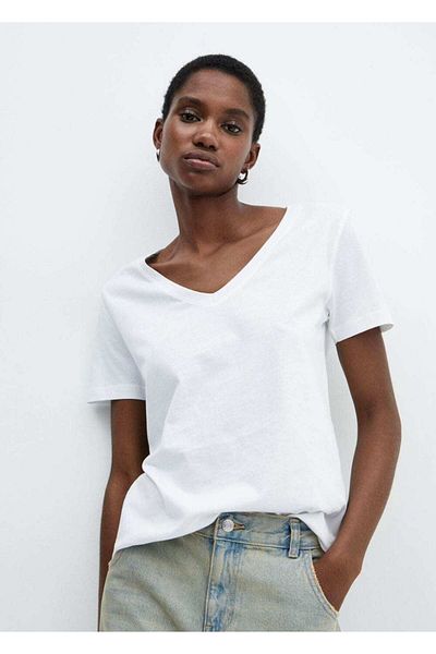 MANGO Woman T-shirt με λαιμόκοψη 100% βαμβάκι
