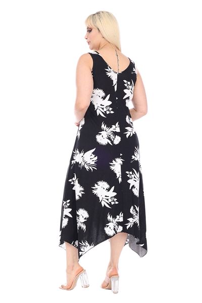 MELSAY Rochie cu bretele pentru femei de mărime mare, cu model de frunze negre, cu cataramă