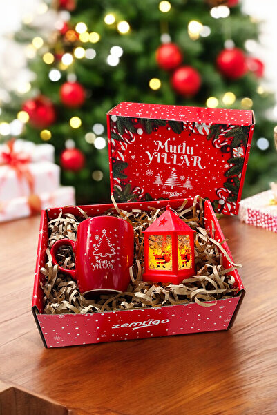Zemtigo Mutlu Yıllar Kahve Kupa Bardak Ve Orta Boy Noel Fener Kandil Kutulu Y...